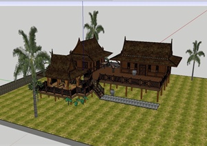 某东南亚风格民居住宅楼建筑设计SU(草图大师)模型
