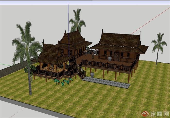 某东南亚风格民居住宅楼建筑设计su模型(1)