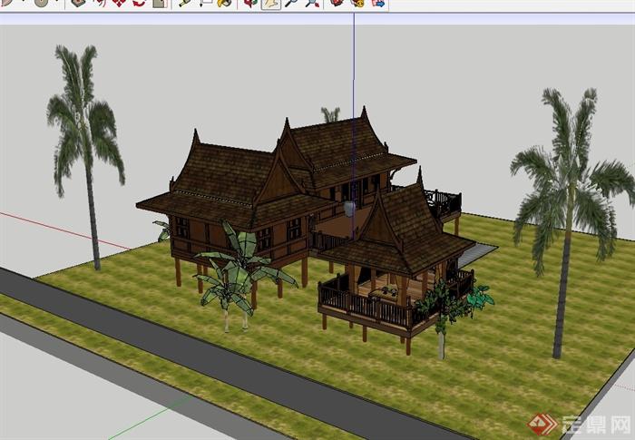 某东南亚风格民居住宅楼建筑设计su模型(2)