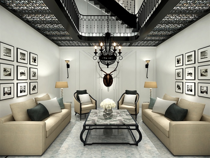 新古典风格别墅室内设计施工图及效果图