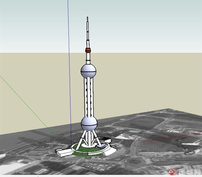 上海东方明珠电视塔建筑楼su模型(1)