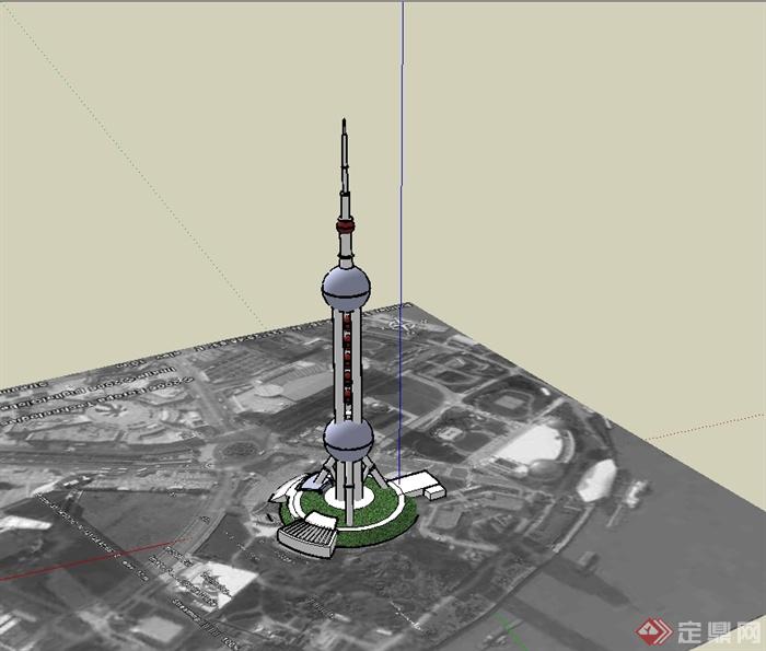 上海东方明珠电视塔建筑楼su模型(3)