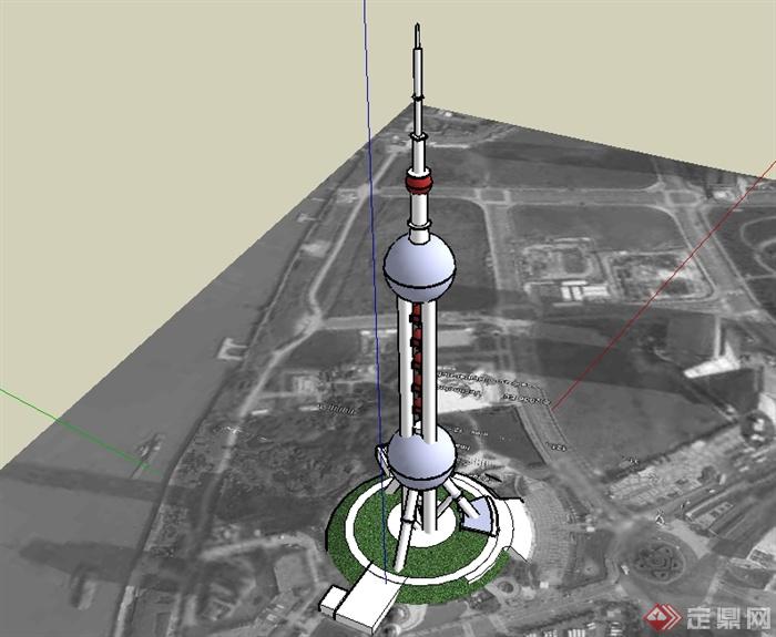 上海东方明珠电视塔建筑楼su模型(2)