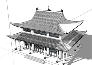 中国古典中式风格两层住宅建筑SU(草图大师)模型