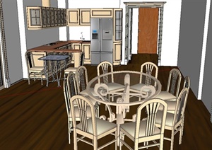 某简约欧式风格厨房餐厅室内装饰设计SU(草图大师)模型