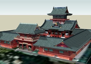 某古典中式风格寺庙建筑设计SU(草图大师)贴图模型