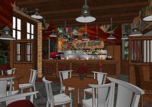 某现代风格咖啡厅室内空间设计SU(草图大师)模型