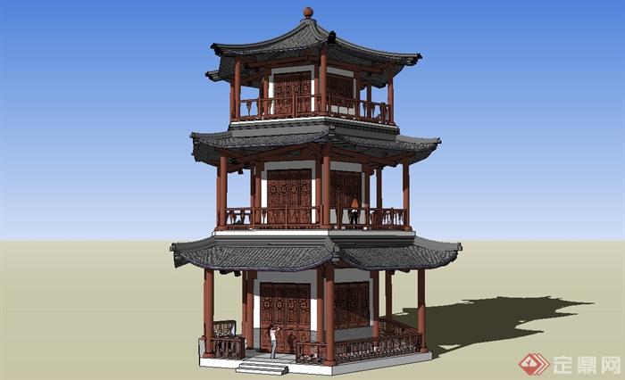 精美古典中式风格塔楼设计SU模型(1)