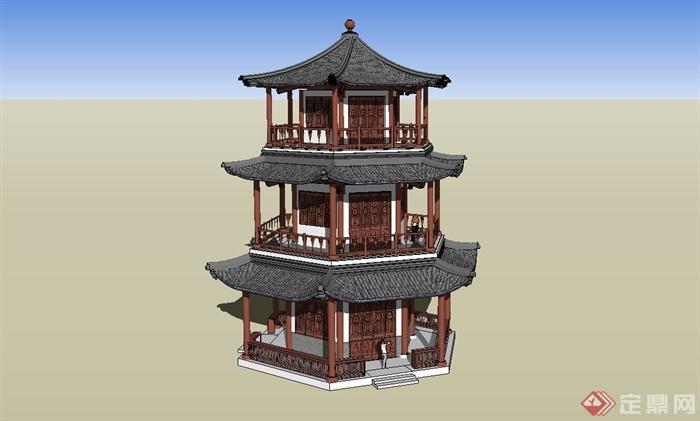 精美古典中式风格塔楼设计SU模型(2)