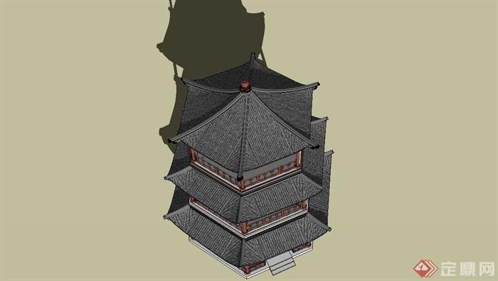 精美古典中式风格塔楼设计SU模型(3)