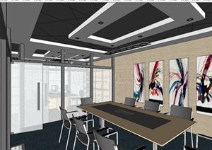 某现代风格办公室室内装饰设计SU(草图大师)模型