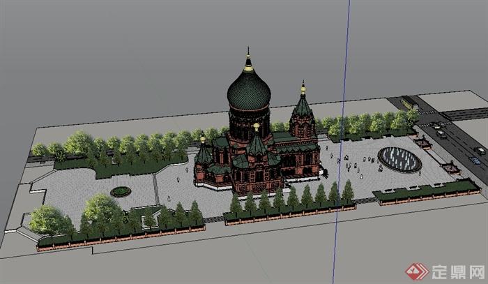 某欧式风格寺庙教堂建筑su模型(2)