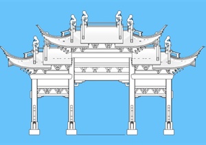 某中式古典风格牌坊大门设计SU(草图大师)模型
