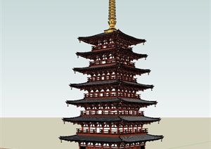 中国古典中式多层塔楼古建筑SU(草图大师)模型
