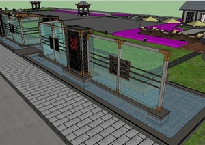 某现代中式风格餐厅建筑设计SU(草图大师)模型