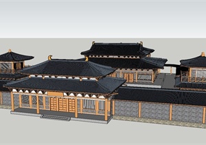 某精致古典中式风格旅游区古建筑SU(草图大师)模型设计