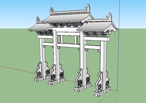 中国古典中式风格牌坊大门SU(草图大师)模型