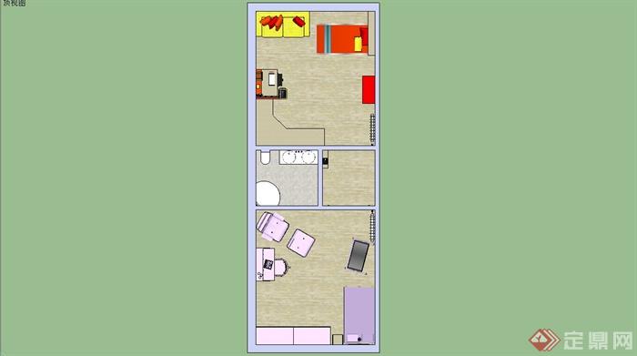 某现代风格住宅卧室设计SU模型(4)
