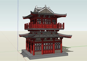 某古典中式风格双层阁楼建筑设计SU(草图大师)模型