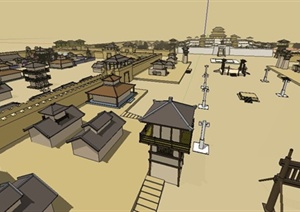 中式风格影视城旅游中心建筑设计SU(草图大师)模型
