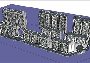 徽式沿街多层及高层商业住宅小区楼建筑设计SU(草图大师)模型