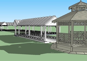 古典中式凉亭及景观长廊设计SU(草图大师)模型