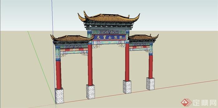 某古典中式风格景区牌坊门设计SU模型(1)