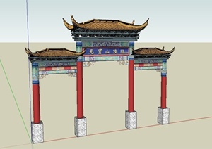 某古典中式风格景区牌坊门设计SU(草图大师)模型