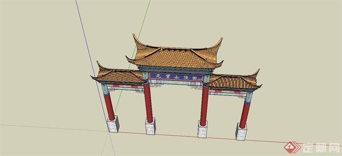 某古典中式风格景区牌坊门设计SU模型(3)
