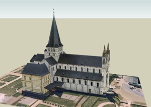 某欧式风格教堂建筑设计SU(草图大师)贴图模型