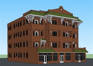 某现代四层公寓住宅建筑设计SU(草图大师)模型