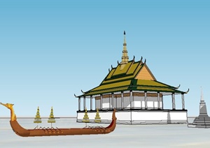 泰式风格寺庙及景观柱SU(草图大师)模型