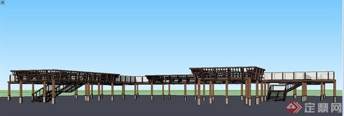 中式木栈桥设计su模型(1)