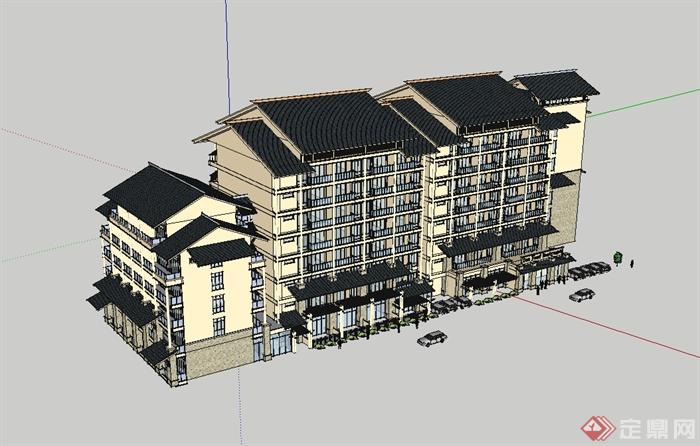 东南亚风格商业住宅楼设计su模型(1)
