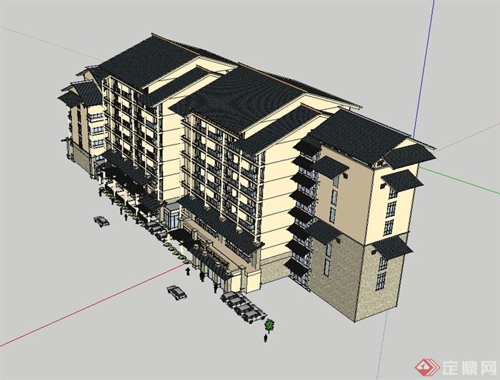 东南亚风格商业住宅楼设计su模型(3)