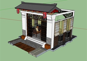 某现代中式风格详细小茶室设计SU(草图大师)模型