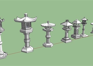 古典中式风格庭院景观灯设计合集SU(草图大师)模型