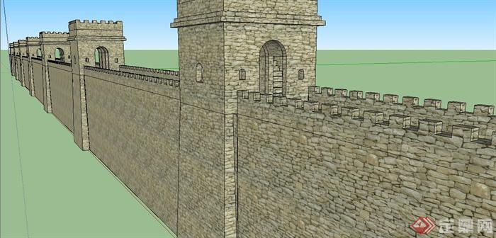 某古典中式风格城墙设计SU模型(1)