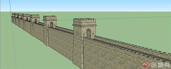 某古典中式风格城墙设计SU模型(2)