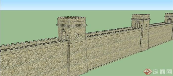 某古典中式风格城墙设计SU模型(3)