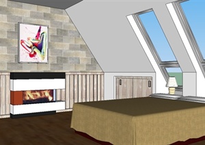 某现代风格简单的室内卧室设计SU(草图大师)模型