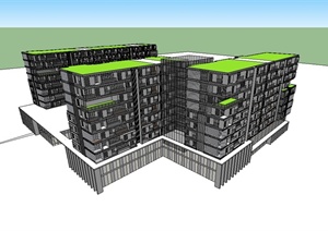 现代风格多层商业居住建筑楼设计SU(草图大师)模型