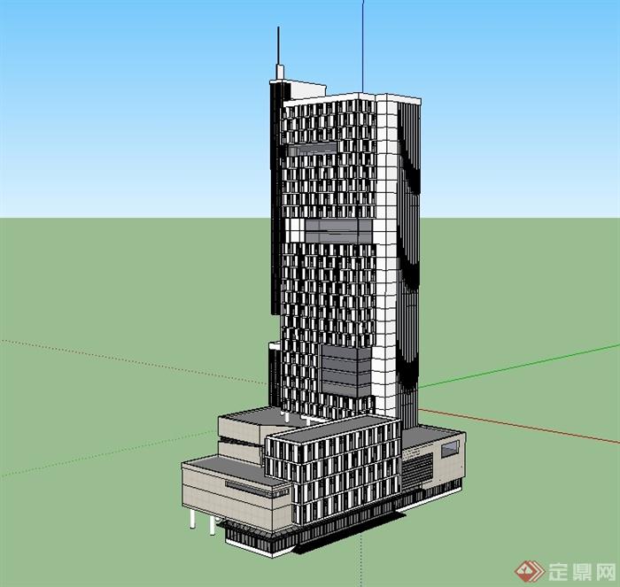 现代风格高层酒店星级楼建筑设计su模型(2)