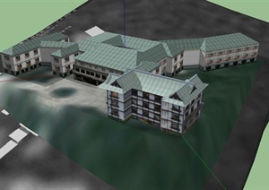 某日式风格学校建筑楼SU(草图大师)模型