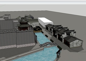 中国古典中式风格古镇商业楼建筑SU(草图大师)模型