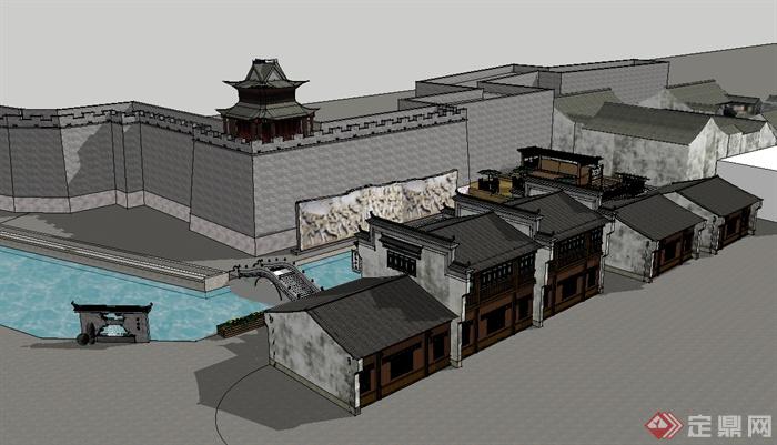 中国古典中式风格古镇商业楼建筑su模型(2)