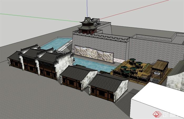 中国古典中式风格古镇商业楼建筑su模型(3)