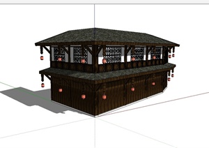 中国古典中式商铺建筑设计SU(草图大师)模型