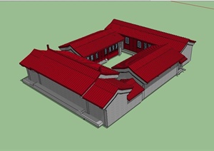 中国古典四合院住宅建筑SU(草图大师)模型