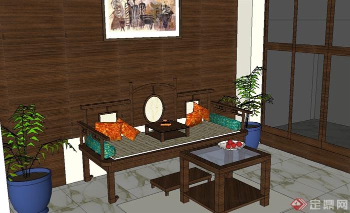 现代中式风格室内客厅设计su模型(3)